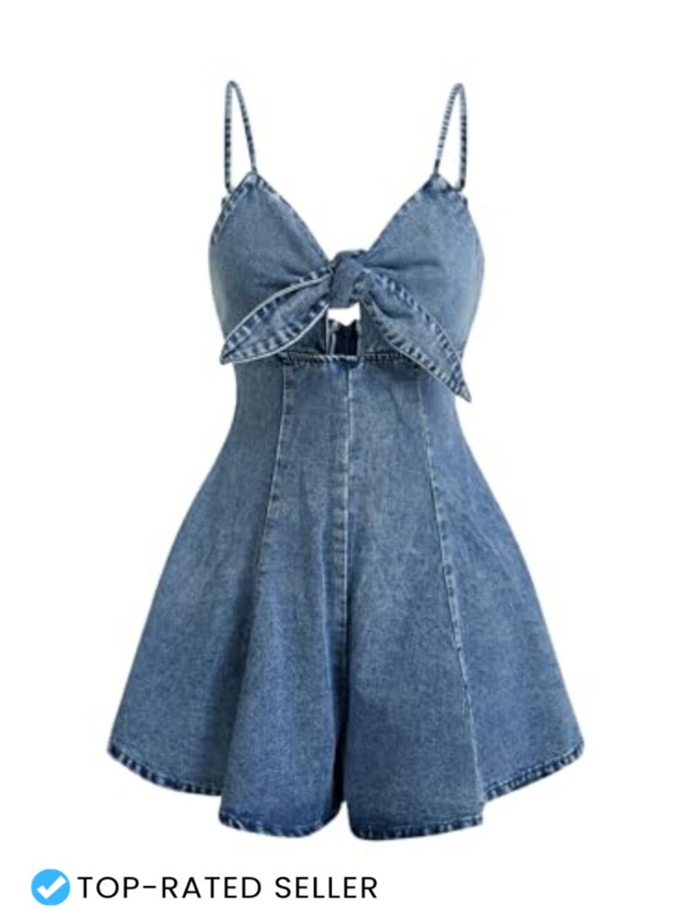 Vintage Bowknot Spaghetti Strap Denim Romper Jean Dress